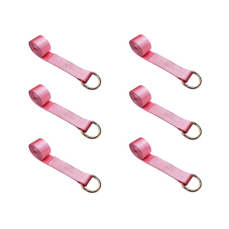 Tie 4 Safe 2" x 10' Lasso Strap w/ D Ring Auto Tie Down Wheel Lift Tow Truck Trailer Pink, 6PK TWS21-510-W27-PK-C-6